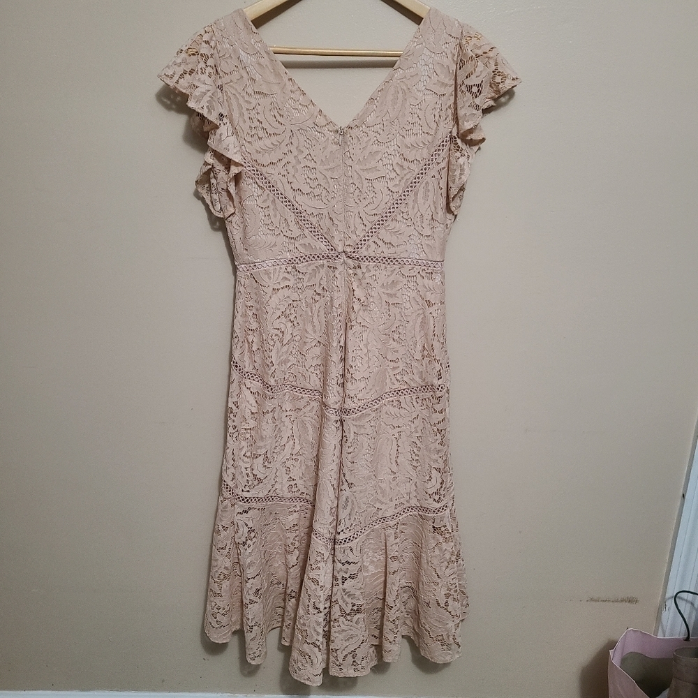 NWT Neiman Marcus Blush Lace Hi-Low Lace Midi Dress - Picture 4 of 6
